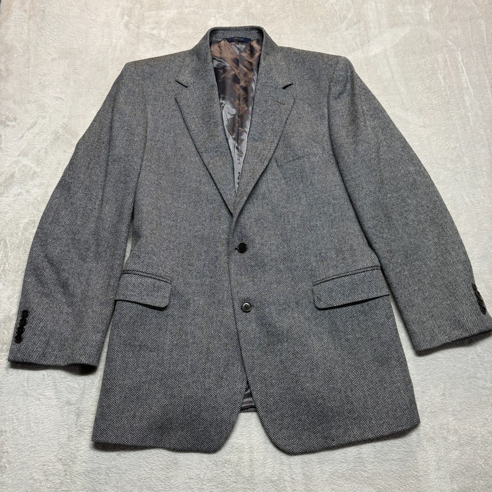 Brooks Brothers Sport Coat Mens 46L‎ Herringbone Lambswool Italy Blazer B&W